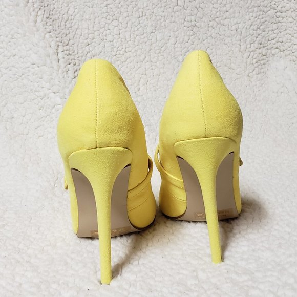 Yellow Micro Fiber Pointy Toe High Stiletto Heels - Picture 7 of 7